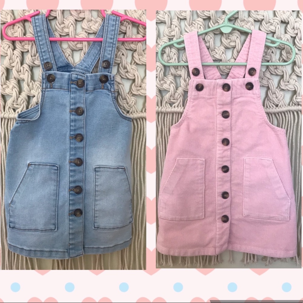 Bundle of 2 Toddler Girls Overall Dresses Size 3T Denim and Pink Corduroy